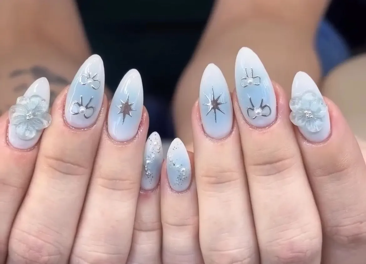 JIA NAIL 天藍蝴蝶結彩繪凝膠美甲